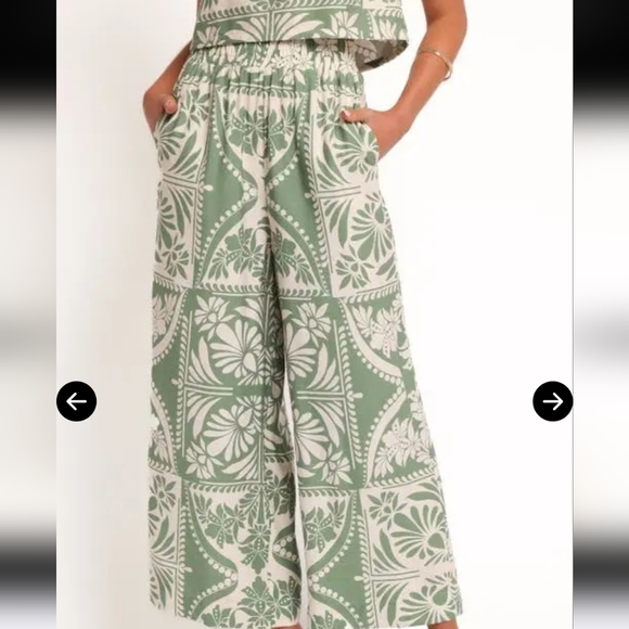 PETAL & PUP PRINTED WIDE LEG PANTS GREEN WHITE SZ XS - Picture 3 of 9